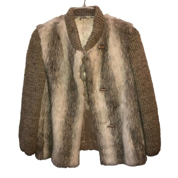 Vintage D Esprit Dubrowsky Perlbinder Womens Small Faux Fur Knit Coat Jacket S - Picture 1 of 8